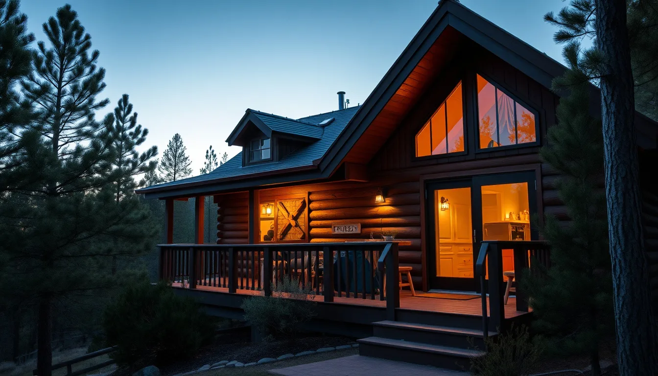 A log-and-stone vacation cabin surrounded by ponderosa pine forest in the northern Arizona high country